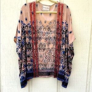 Anthropologie Beautiful Stories Open Front Cardigan Kimono XL Abstract Sequins